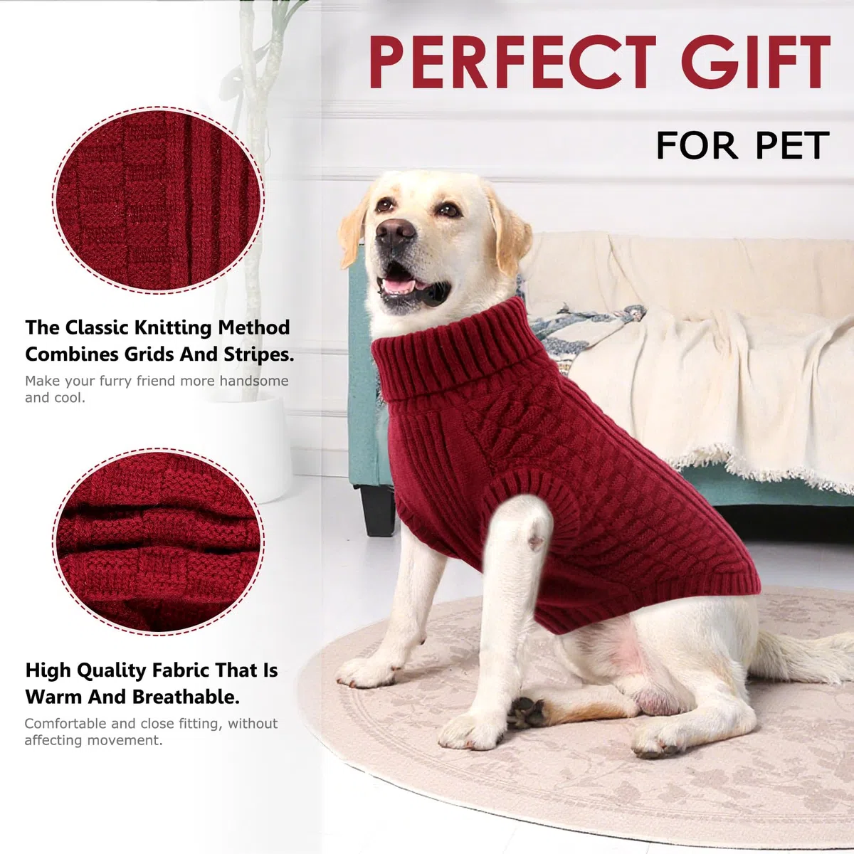 CITÉTOILE Maglione in Lana per Cani e Gatti - Giacca Calda e Morbida Cappotto Vestiti per Animali Invernali - Adatto per Cane Piccoli, Medi e Grandi, Rosso, M