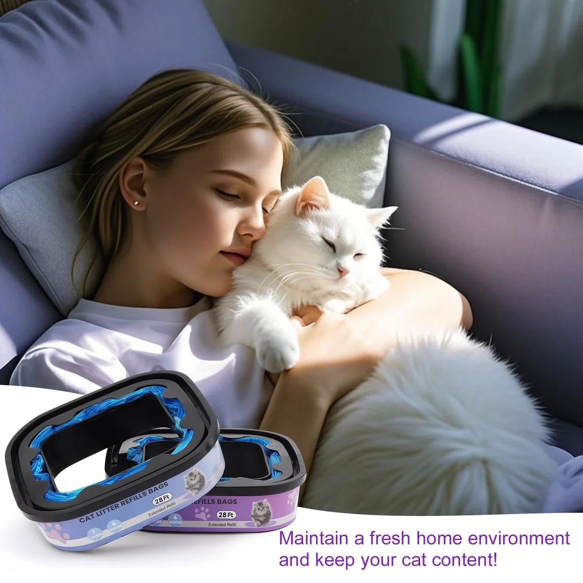 compatibili con i modelli Litter Genie Standard,Plus,XL e Style Box Refills,Controllo dell'odore super potente，Ricarica per Gatti，8,5 m per confezione, 2 ricariche
