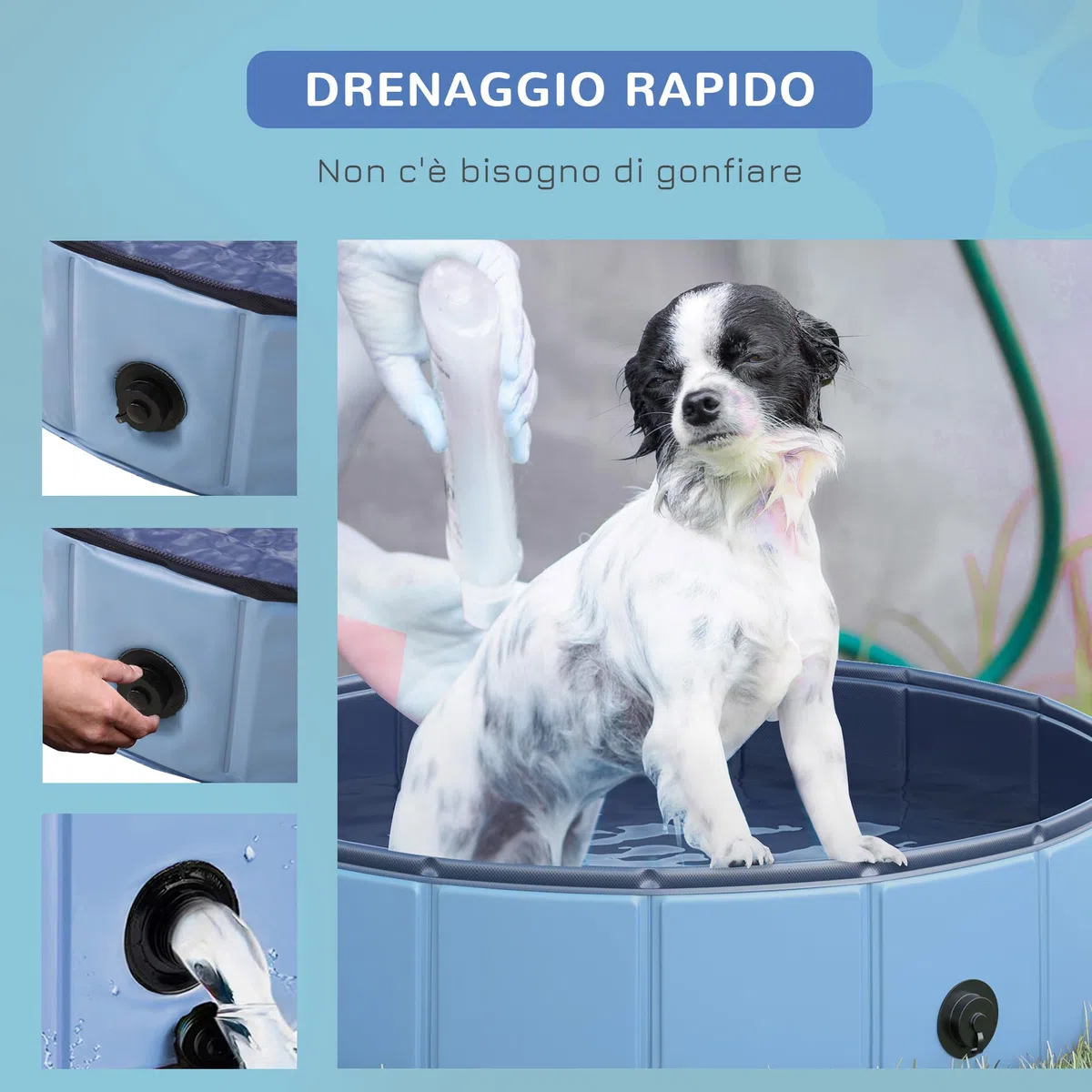 PawHut Piscina per Cani in Plastica, Piscina Pieghevole con Bordo Stabile per Animali Domestici, Ø80 x 20 cm, Blu