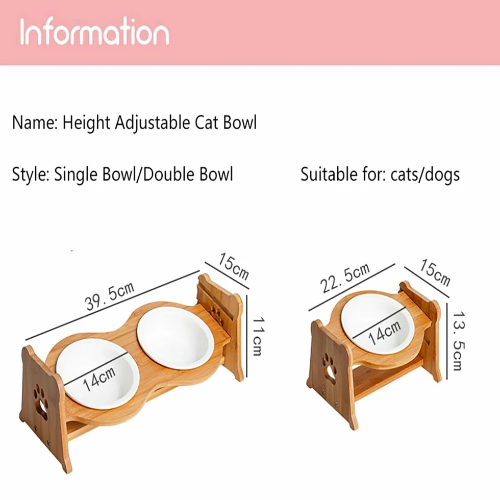 Ciotola Regolabile In Altezza Per Animali | Mangiatoia Soprelevata Con Protezione Cervicale, Perfetta Per Cuccioli E Gattini(Pink Double Bowl)