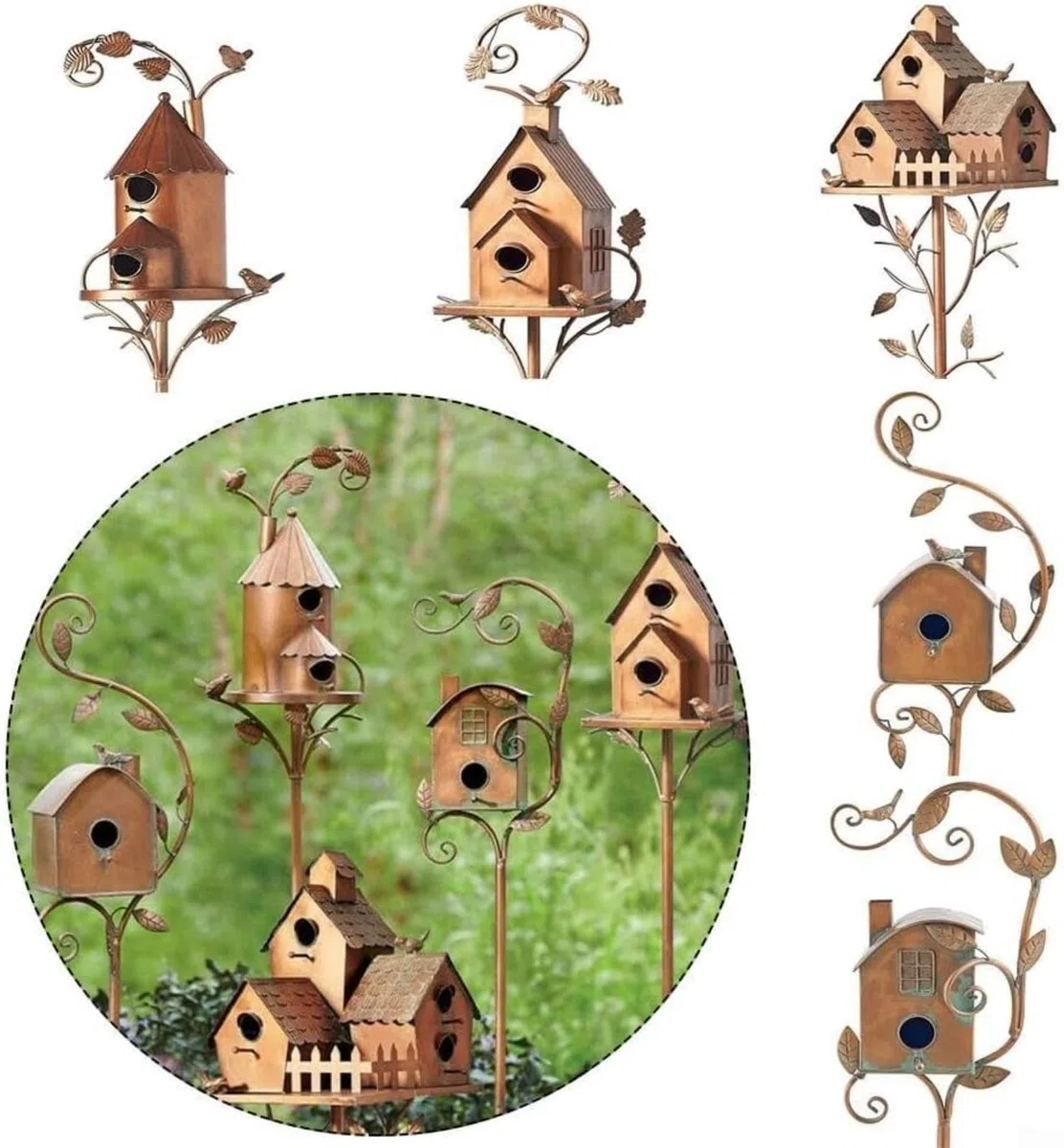 Casetta Uccellini da Esterno,Casetta For Uccelli In Metallo Con Pali,Casetta per Uccelli Selvatici da Esterno,Durevole e facile da installareFor Patio Cortile Decorazione Giardino Esterno E Amanti De