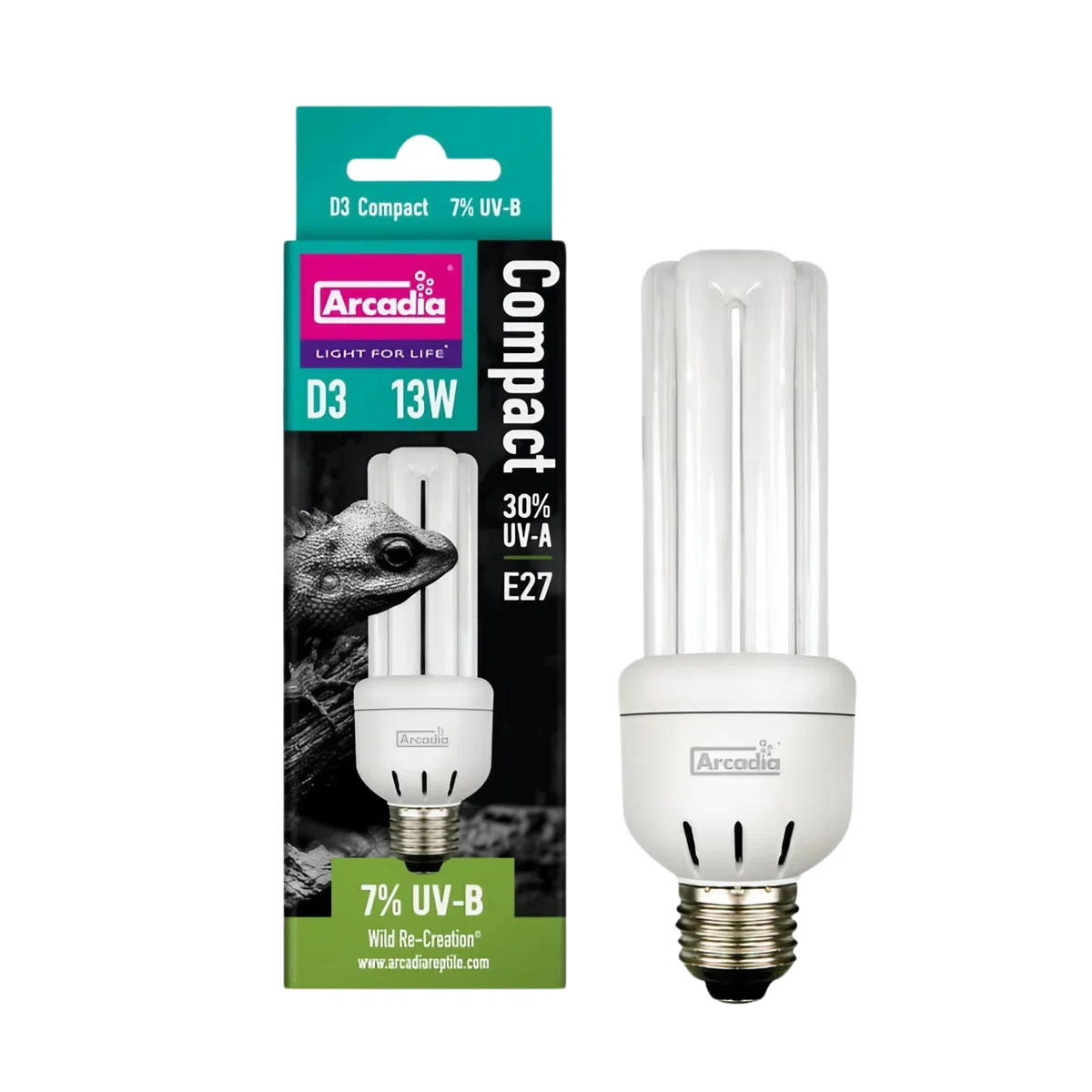 Arcadia D3 Foresta Mini Compact 7% UVB Triple U Vite In 13W Rettile Lampadina