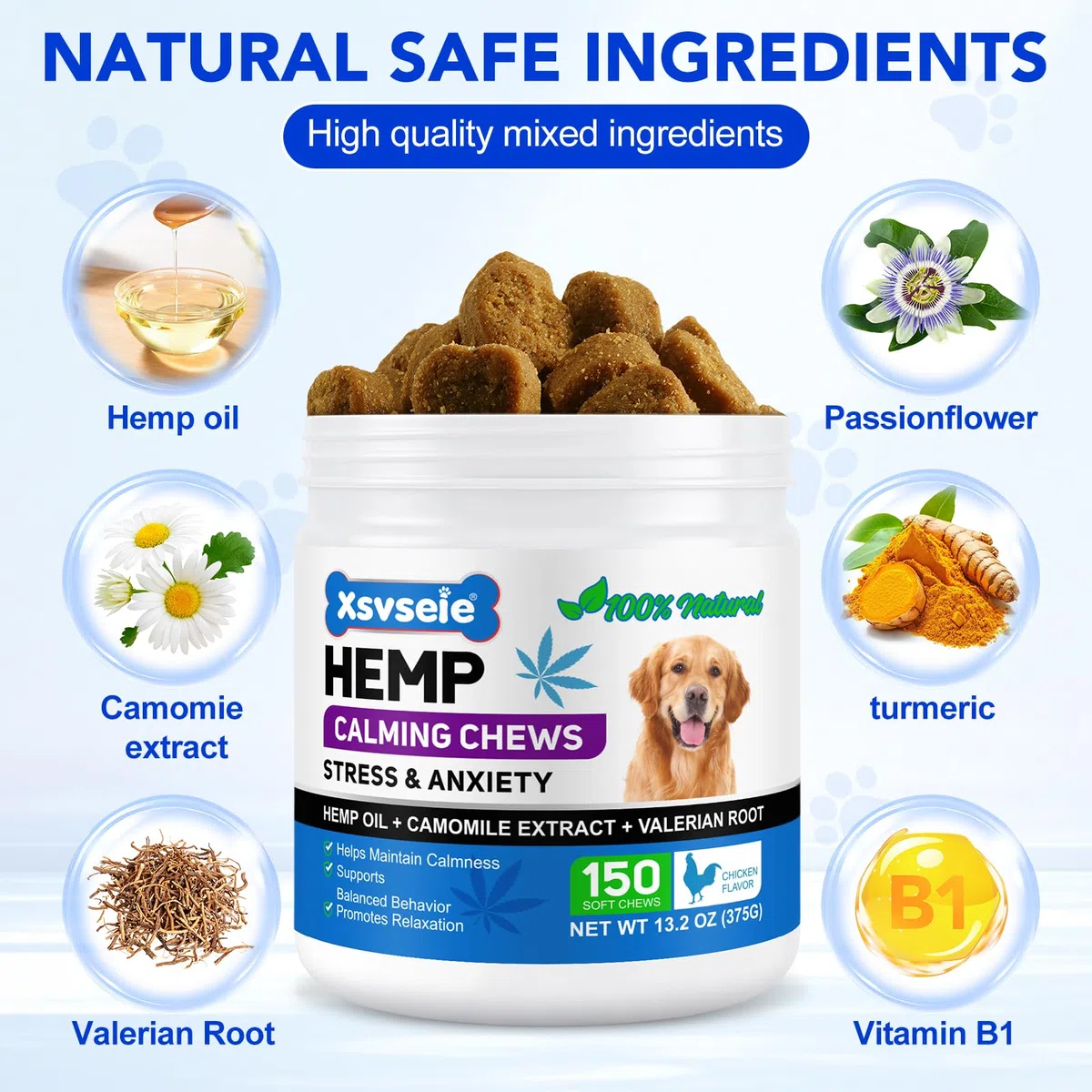 Hemp Calming Chews for Dogs,150PCS Calming Chew per Cani, Dog Calming Snacks, Promuovere Il Rilassamento, Ridurre Lo Stress, Ansia Tempesta, Naturale Sano - Odore di pollo