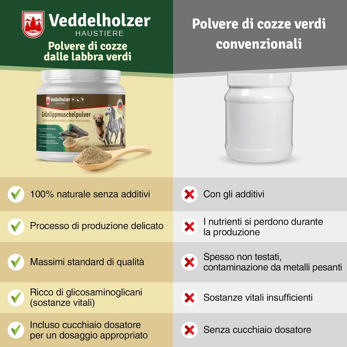Veddelholzer, polvere naturale – 500g di Estratto di conchiglia verde per cani integratore articolazioni – con elevata accettazione