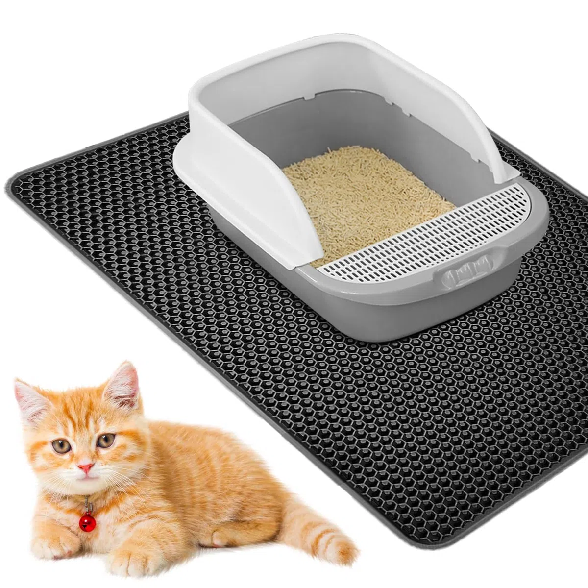 Tappetino per lettiera per gatti, 90 x 60 cm: doppio strato, tappetino per lettiera per gatti, grande con impermeabile e antiscivolo, design a nido d'ape, tappetino per gatti, in materiale EVA