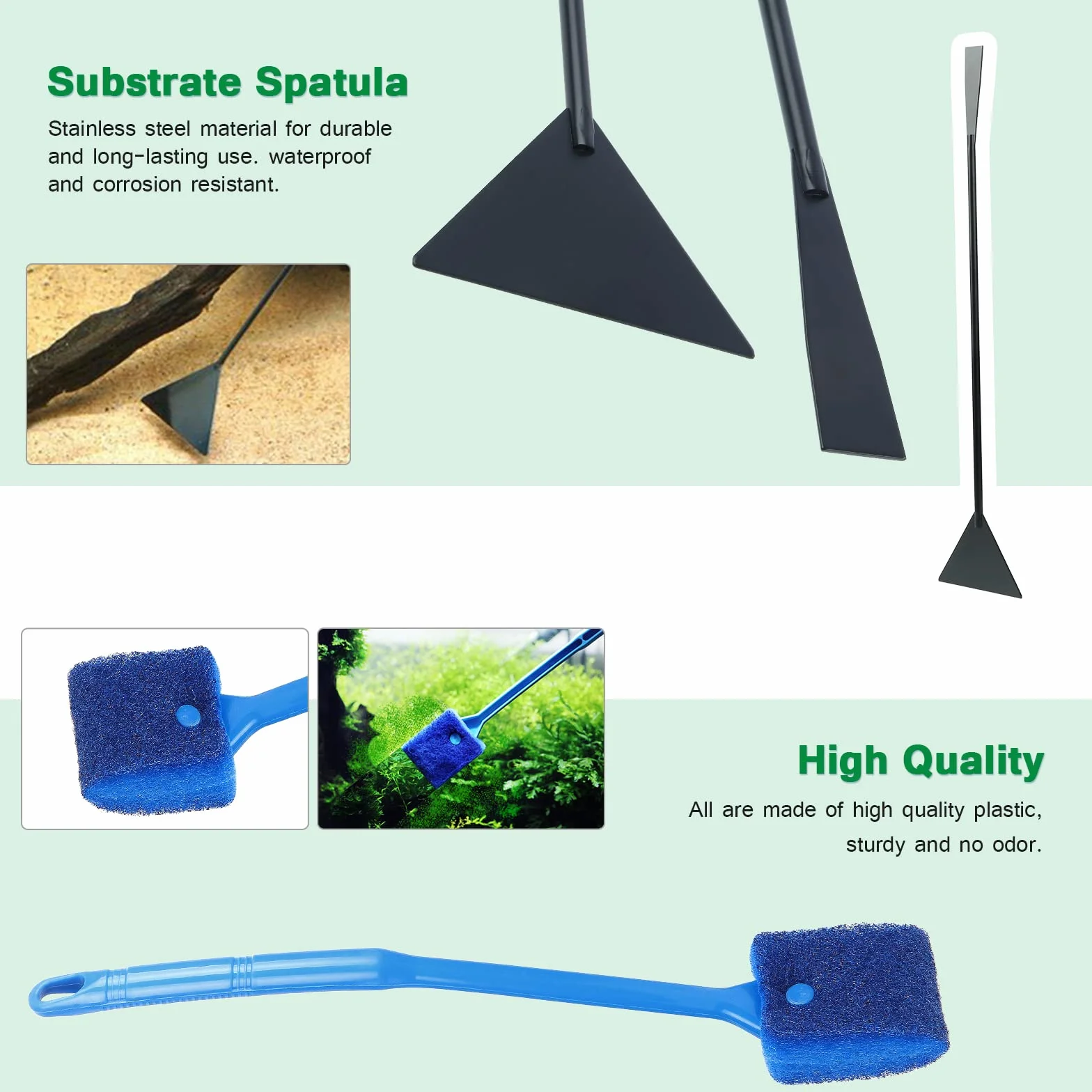 Coolty Kit di strumenti per aquascaping piante acquatiche 7 in 1, pinzetta a forbice in acciaio inox, spatola strumenti per la pulizia dell'acquario, rete da pesca e raschietto per alghe per acquari