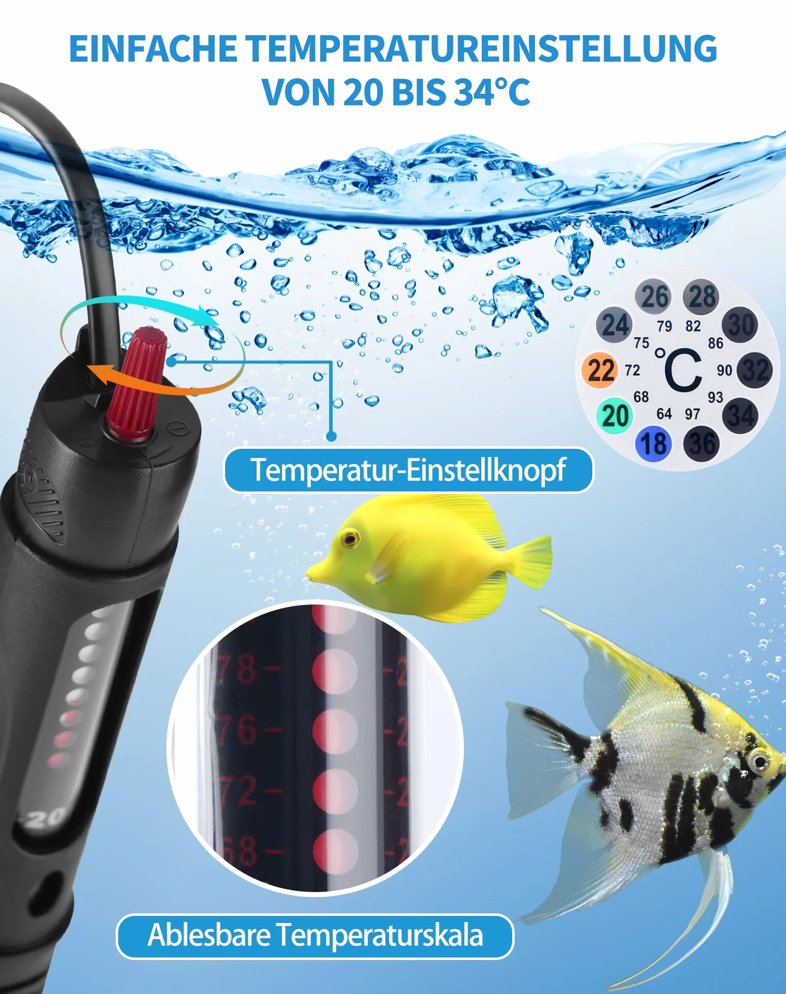 LAOYE Riscaldatore Acquario 30 l 25 W Temperatura Regolabile Riscaldatore per Acquario per Pesci e Tartarughe con 2 Ventose Termoriscaldatore Acquario con Coperchio Protettivo e Spia Luminosa