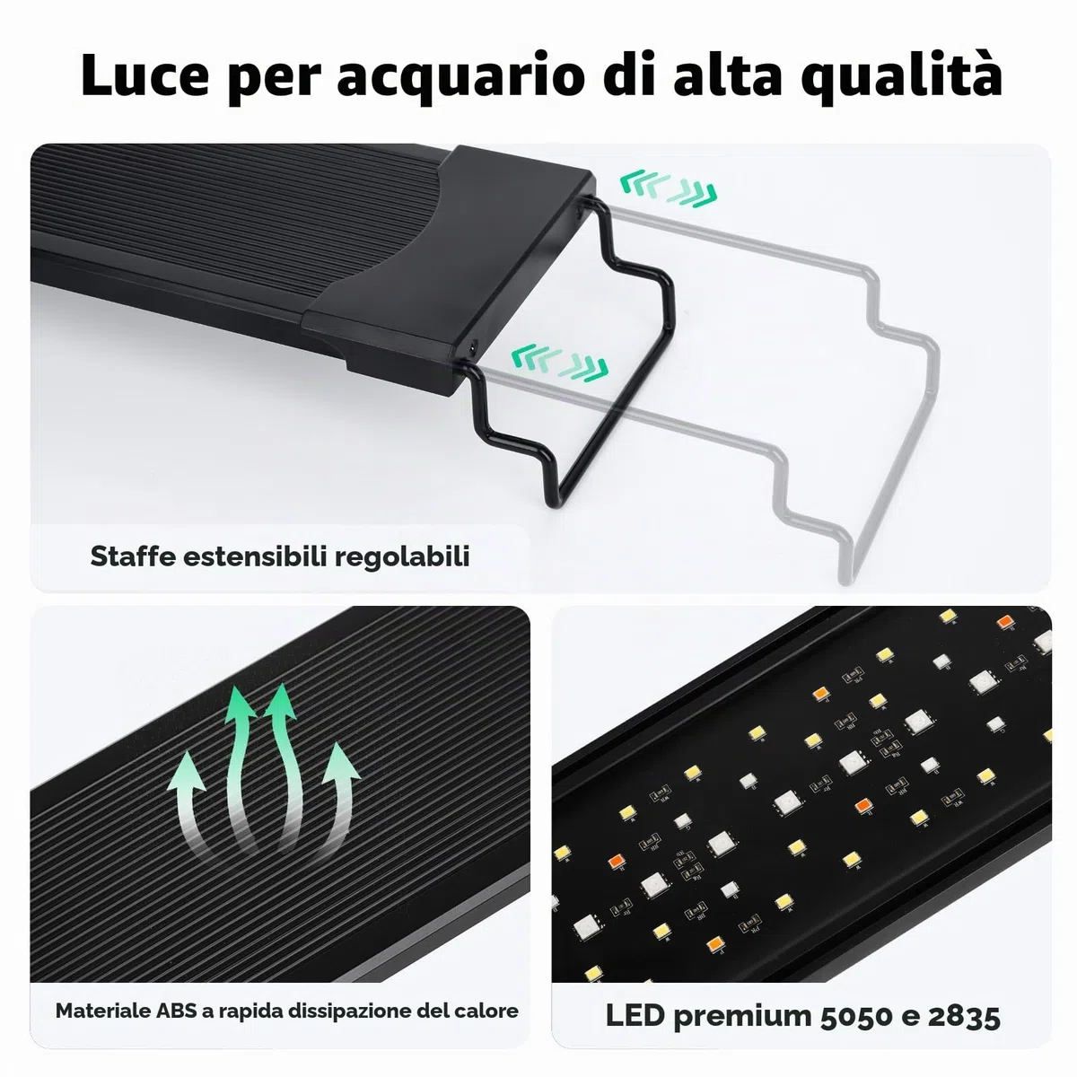 AQQA Luce LED per Acquario 12 W, Spettro Completo Modalità 24/7, Timer Regolabile, Braccio Estensibile, per Vasche 30-45 cm