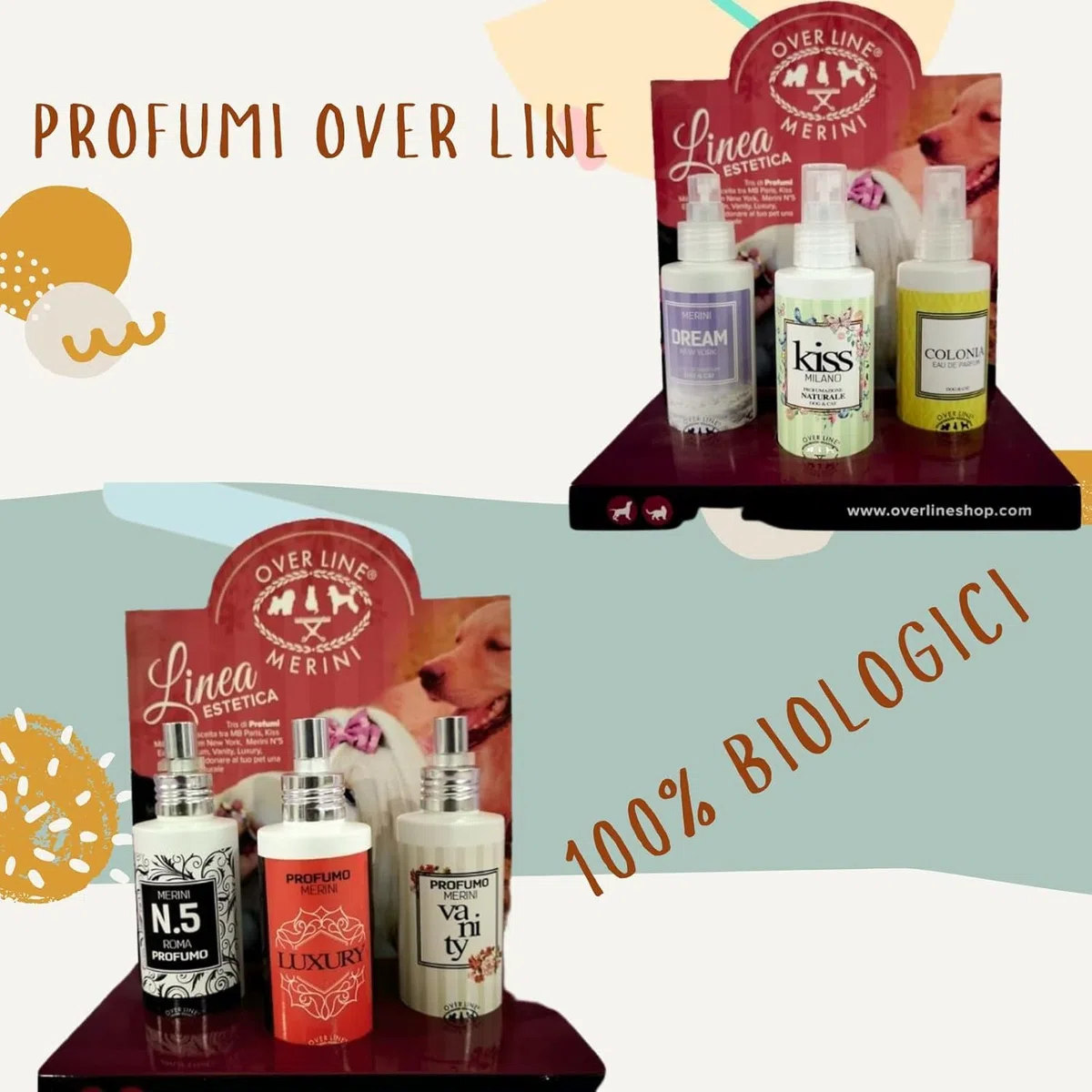 OVER LINE MERINI |Profumo per Cani Lunga Durata 100 ml – Deodorante Cane che Elimina gli Odori – Fragranza Dolce e Raffinata – Pelo Fresco e Profumato – Made in Italy