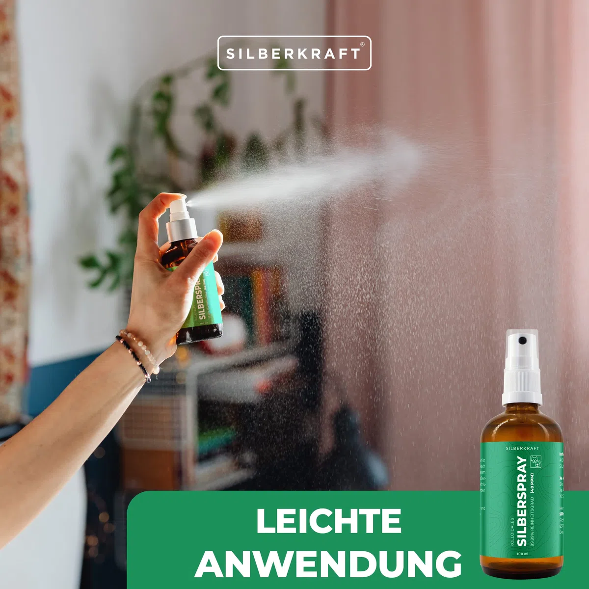 Silberkraft Spray colloidale per Argento, 100 ml, Spray per la guarigione delle ferite, Cura della Pelle in Caso di parassiti, prurito, infezioni, infiammazioni, per Cani, Gatti
