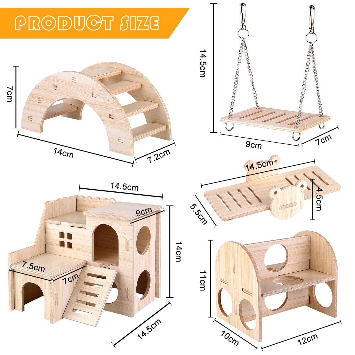 Vegena 5 pezzi giocattoli per criceti in legno – giocattoli fai da te – criceto nascondiglio casa ponte altalena giocattolo allenamento criceto accessori per la gabbia per topi ratti criceti nani