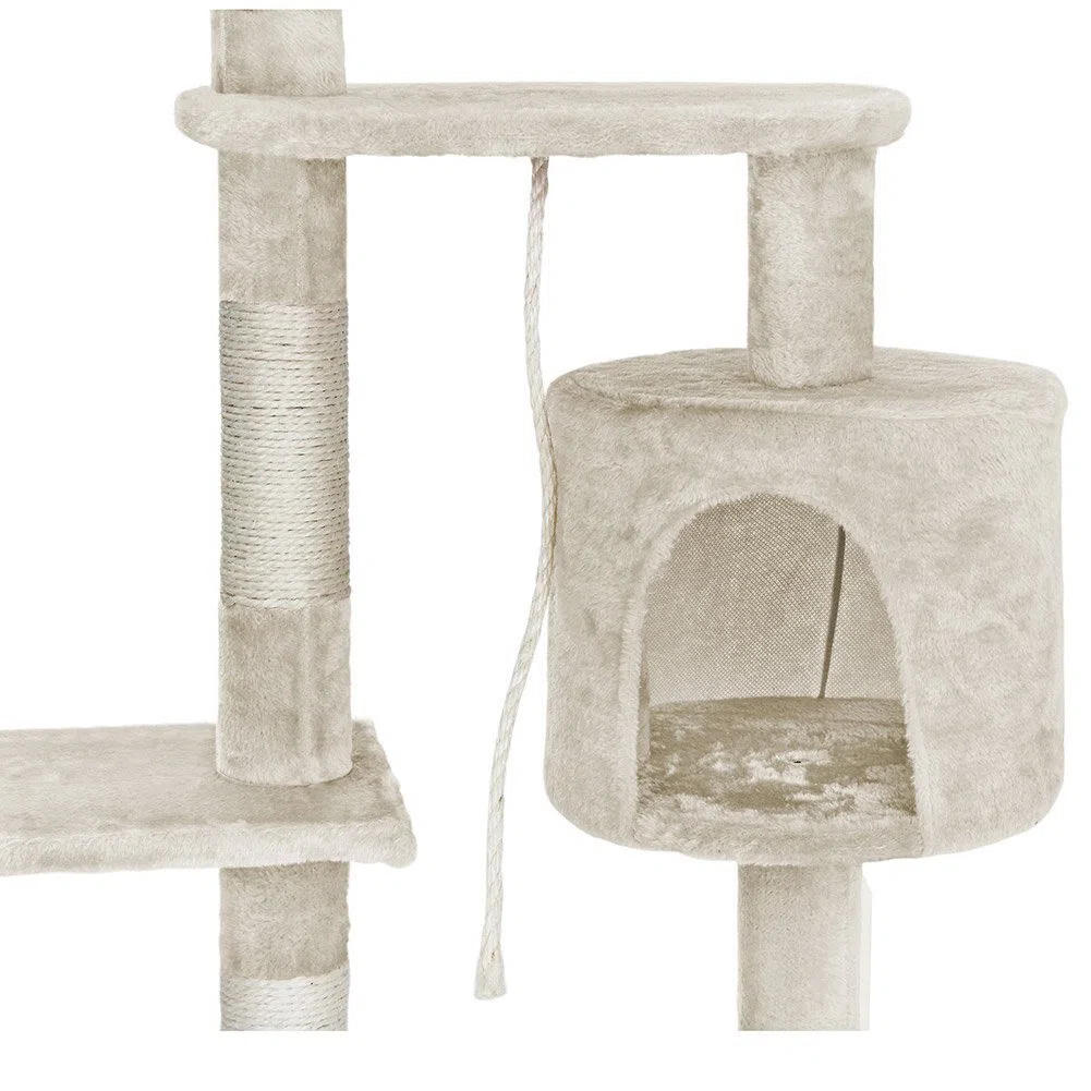 Bakaji Albero Tiragraffi per Gatti in Sisal e Peluche Parco Giochi Gatto con Cuccia Pali Graffiatoio e 3 Piattaforme Dimensioni 112 x 67 x 55 cm (Crema)