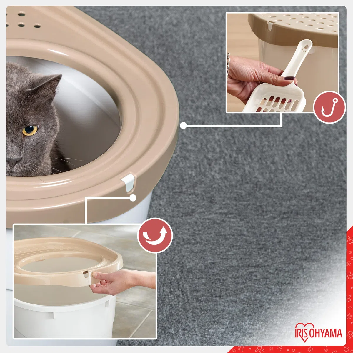 Iris Ohyama Lettiera per Gatti, Fino a 7kg, 1 Pala, Beige, Ingresso Top, Cat Litter Trey, Chiuso, Per Gattini, Lato alto, Con cappuccio, Grande, Senza BPA, Profondo, Facile da pulire, TECL-20