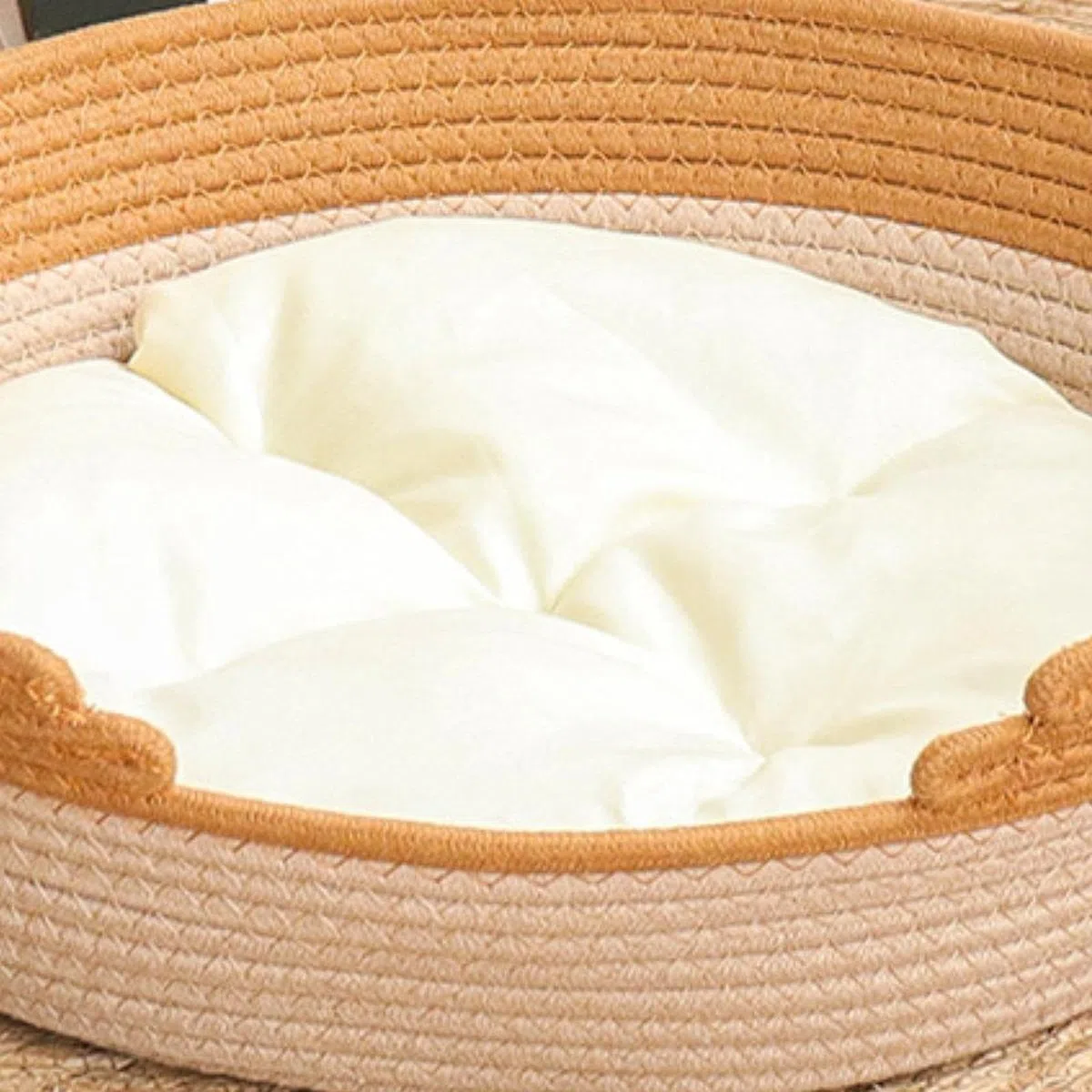 MagiDeal Cesto per Lettino per Gatti in Corda di Cotone Intrecciata, Letto per Dormire con Cuscino, Cuccia Portatile AntiGraffio per Animali Domestici, M
