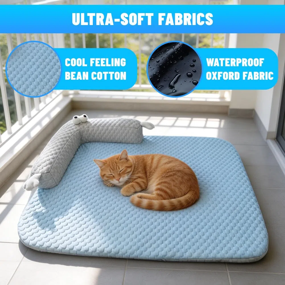 Tappetino refrigerante per cani e gatti, 60 x 45 cm, con cuscino a forma di U, cuccia rinfrescante, lavabile, tappetino rinfrescante senza acqua/elettricità (blu, 55 x 40 cm)