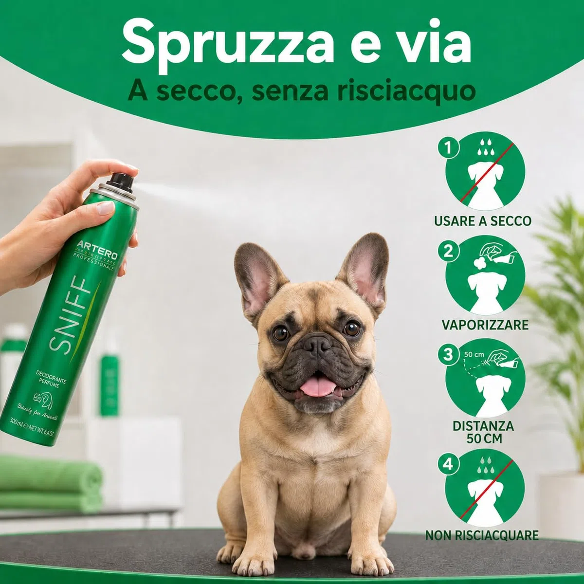 ARTERO Sniff Deodorante per Cani 300ml - Elimina i Cattivi Odori Istantaneamente, Spray Corpo a Lunga Durata, Adatto a Cuccioli e Adulti, Vegano Senza Parabeni