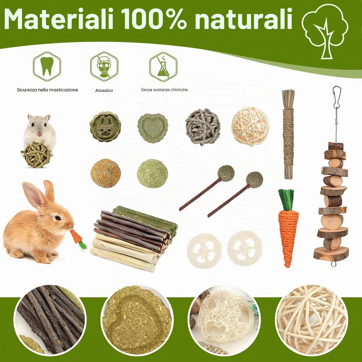 14 Stili Giochi da Masticare per Conigli, Naturali Giocattolo per Conigli Nani, Giochi Criceto,Accessori per Piccoli Animali Cura Dentale per Coniglietti Criceti Cincillà Gerbilli, Fatto a Mano