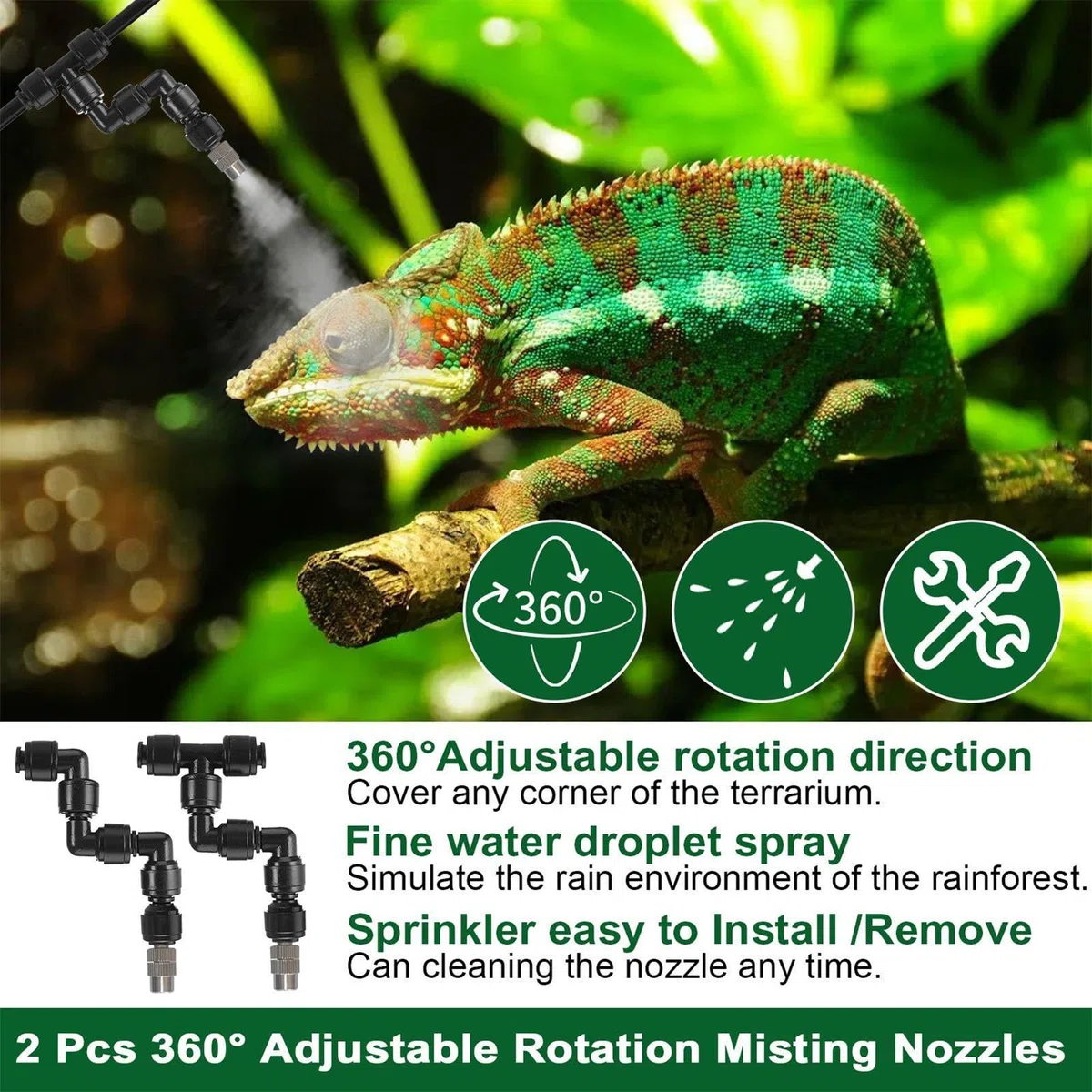 Umidificatore per terrario, nebulizzatore automatico per rettili, con ugelli spray regolabili con timer, di silenziosa per vivario, lucertola, serpente, anfibi, uso serbatoio, 11,4 x 5