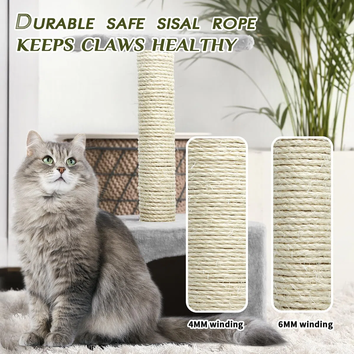 Corda in sisal bianco da 6 mm per 15 metri per tiragraffi, corda di ricambio e riparazione per alberi tiragraffi, corda di canapa intrecciata fai da te per ripiani, mobili, mensole per gatti, finestre