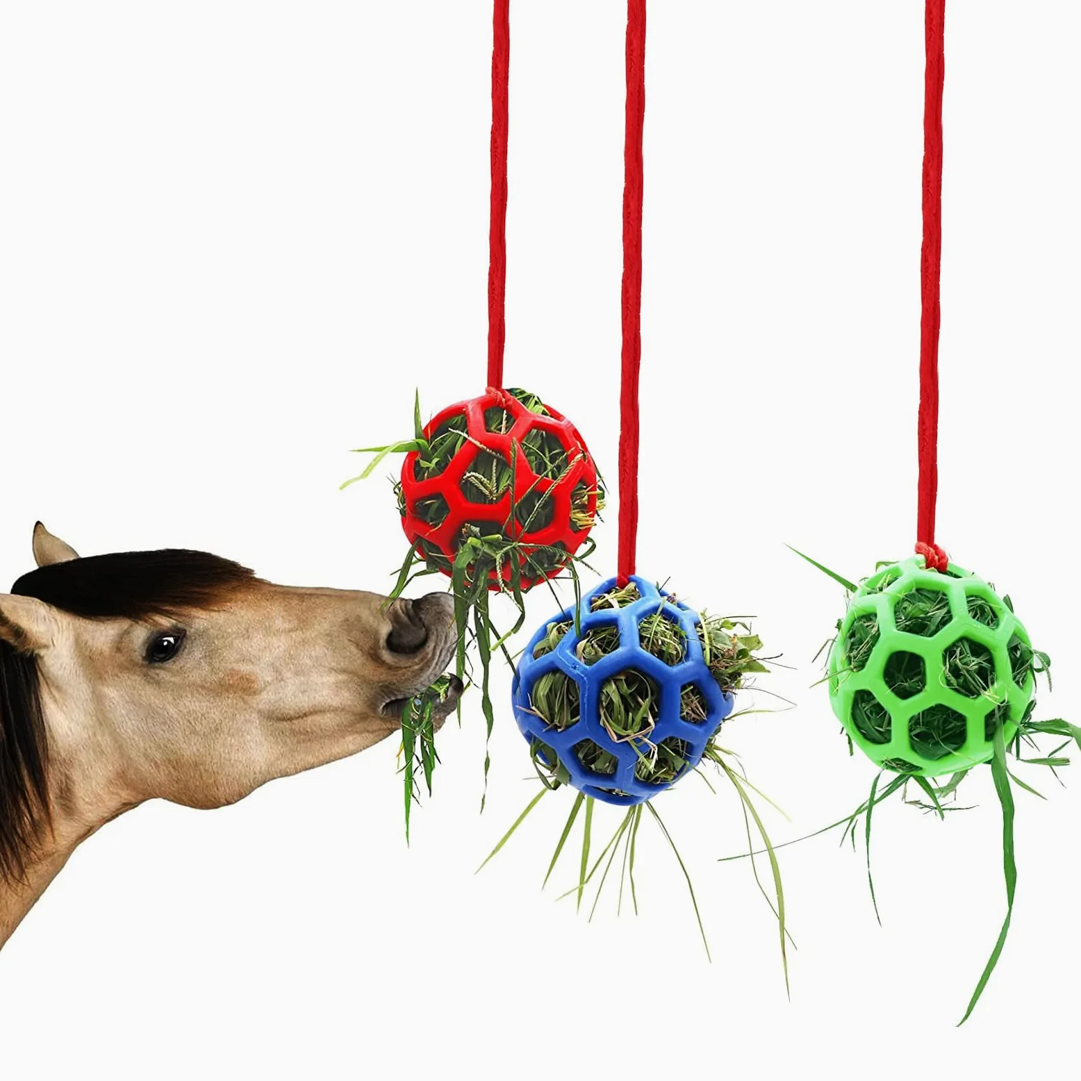 Palla per Cavalli in Paddock,Forreen 3 Pezzi Palline per Cavalli Multiuso Riutilizzabile Durevole Gomma Appendere Mangiatoia per Fieno per Pecore Capre Alleviare lo Stress