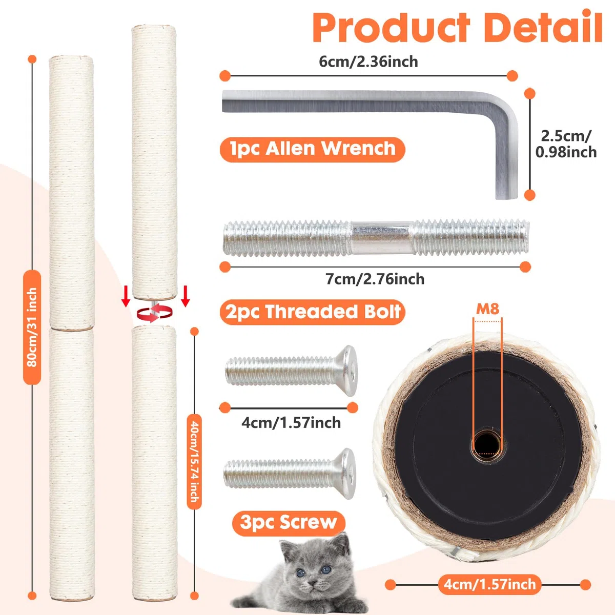 powerking Scracther Post per Gatti con Spazzola massaggiante Arch Self Groomer, Giocattolo interattivo per tappetini da Prato con Artiglio in Corda sisal da 18,9" per Gatti Interni