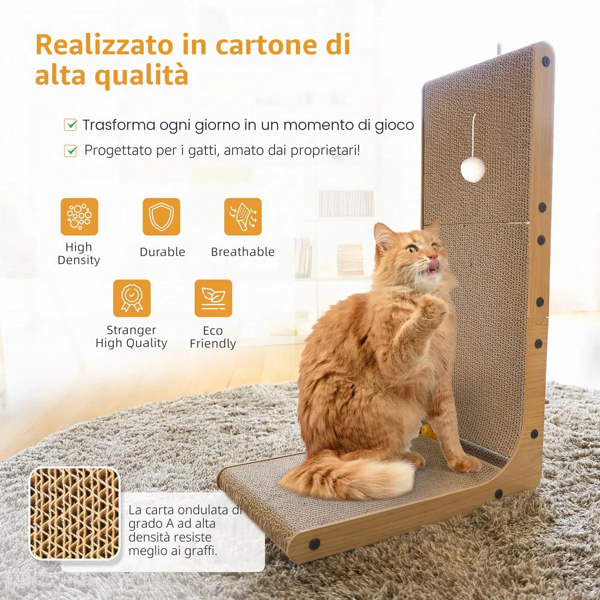 Tavoletta tiragraffi per gatti – in cartone ondulato – robusta e resistente – con erba gatta – ideale per la cura delle unghie e il gioco – forma piatta o ad L