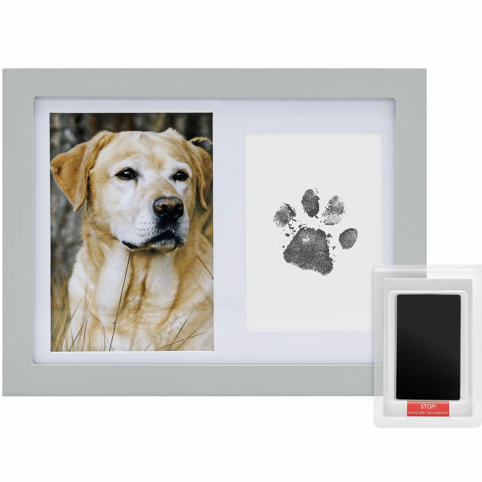 Navaris Impronta Zampa Cane - Kit Calco e Portafoto 2 in 1 con Inchiostro - Cornice Porta Foto Gatti e Cani - Stampo Zampa Commemorativo per Animali Domestici - Grigio