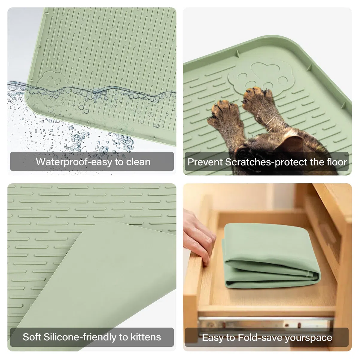 Kalolary Tappetino Lettiera Gatti, Tappetino Lettiera Silicone Tappetino Lettiera Gatti Tappetino Silicone Lettiera Gatti Tappetino Anti Dispersione Gatti Protezione Pavimenti (40 x 28 pollici Verde)