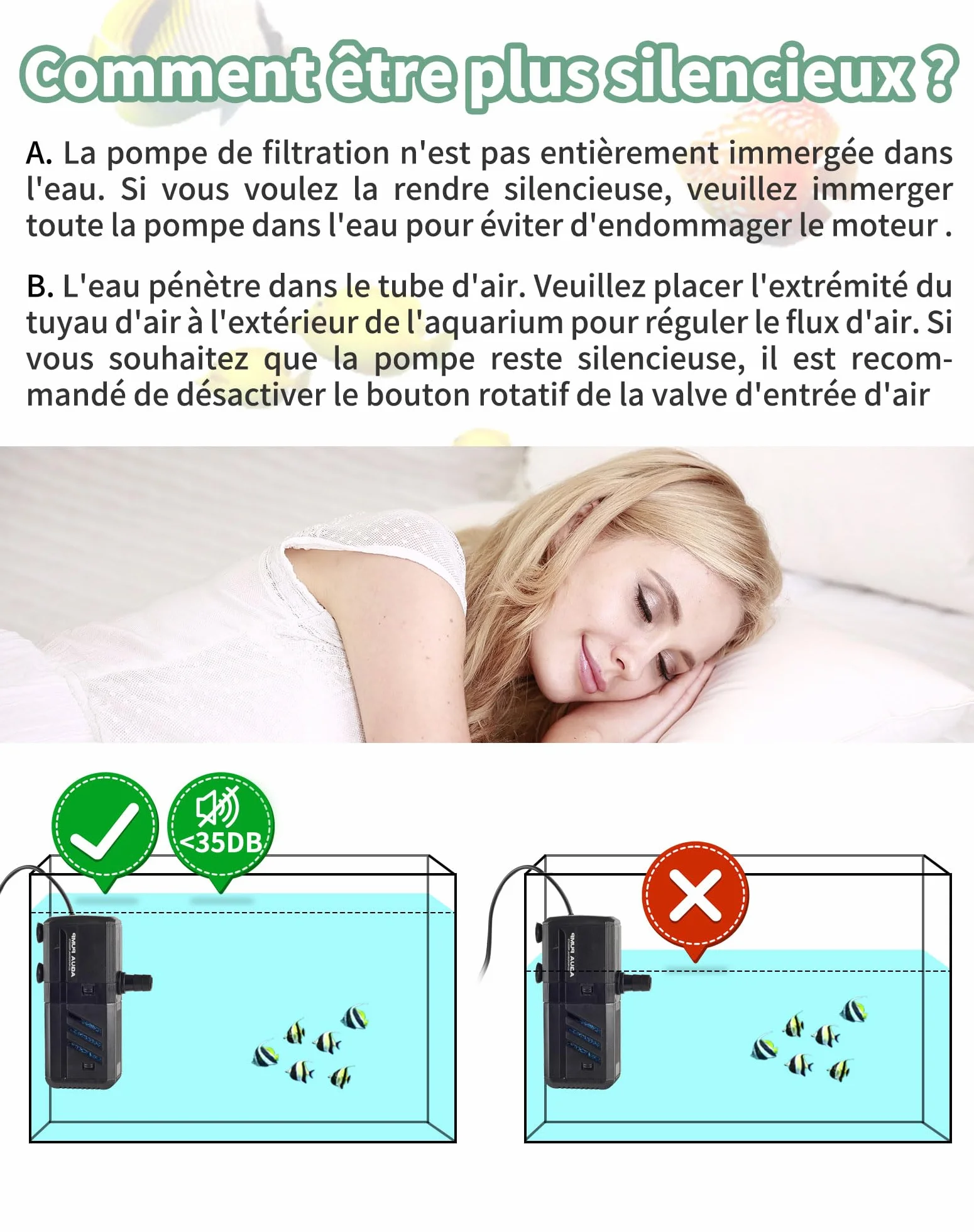 Filtro per Acquario Interno con Flusso Massimo di 500L/H 6W - Pompa Regolabile e Silenziosa per Acquari da 30L a 500L - Spugne Filtranti per Pesci e Tartarughe