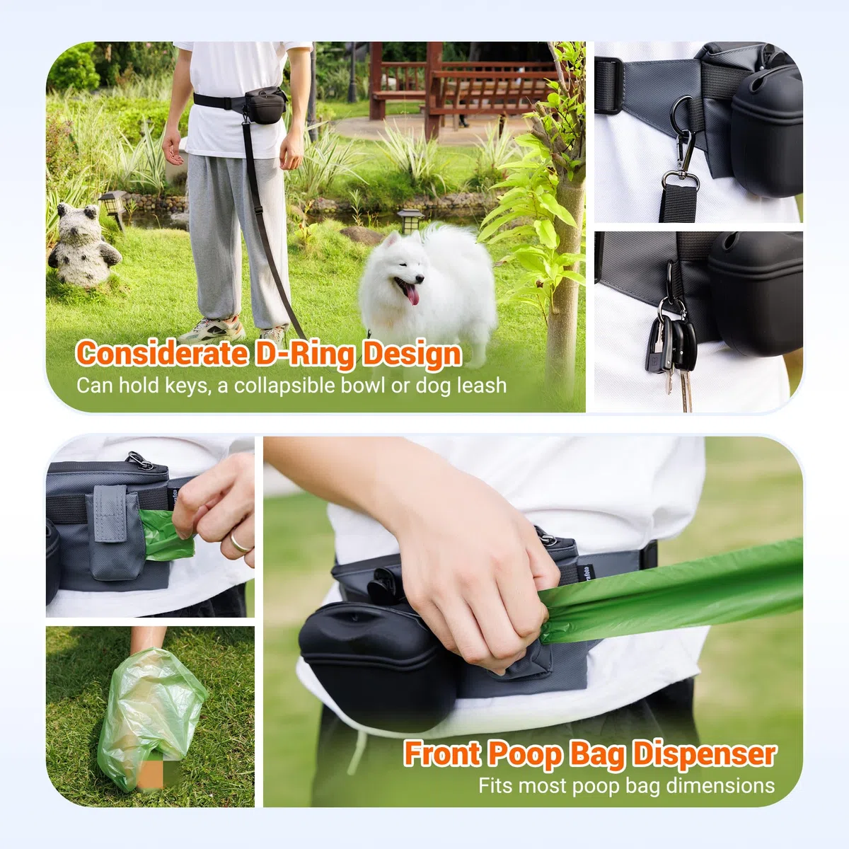 Marsupio impermeabile per cani, in silicone, con clip rimovibile in silicone, con cintura regolabile in vita e chiusura magnetica, per addestramento cani