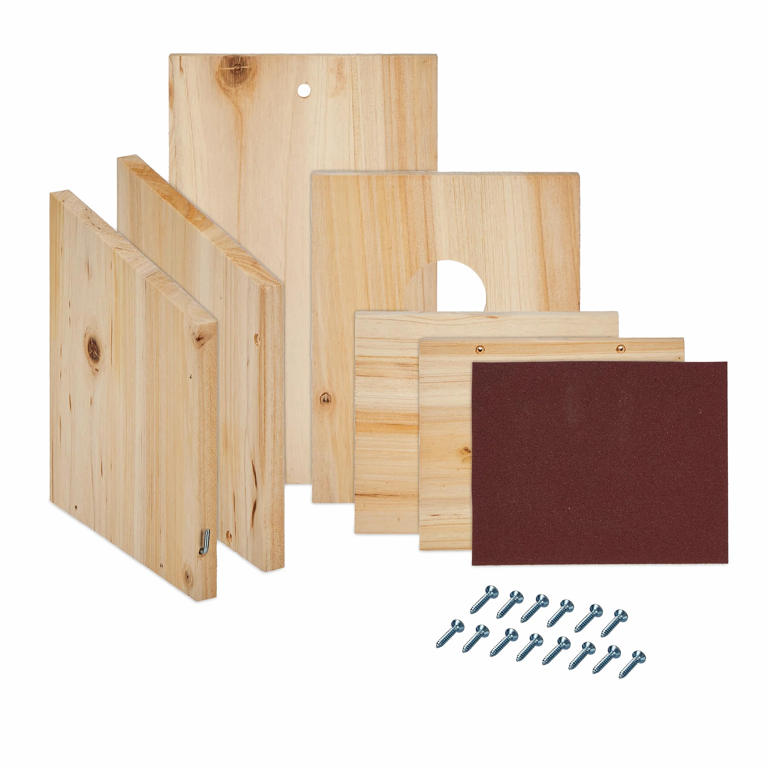 Relaxdays Casa per Uccellini, Set 2 Casette Nido Appesa in Kit DIY, Sportello, Foro 35 mm, 23x14x18 cm, Legno, Naturale