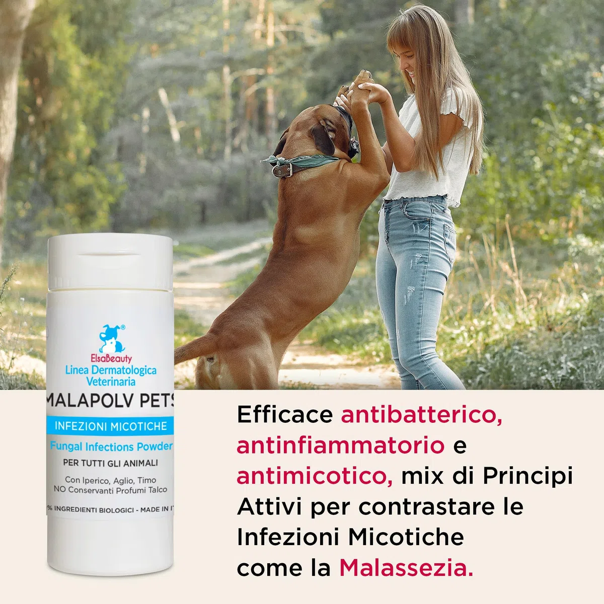 Malapolv Pets Polvere Antifungina Naturale per Cani e Gatti, Malassezia e Micosi Cutanee, 40 g