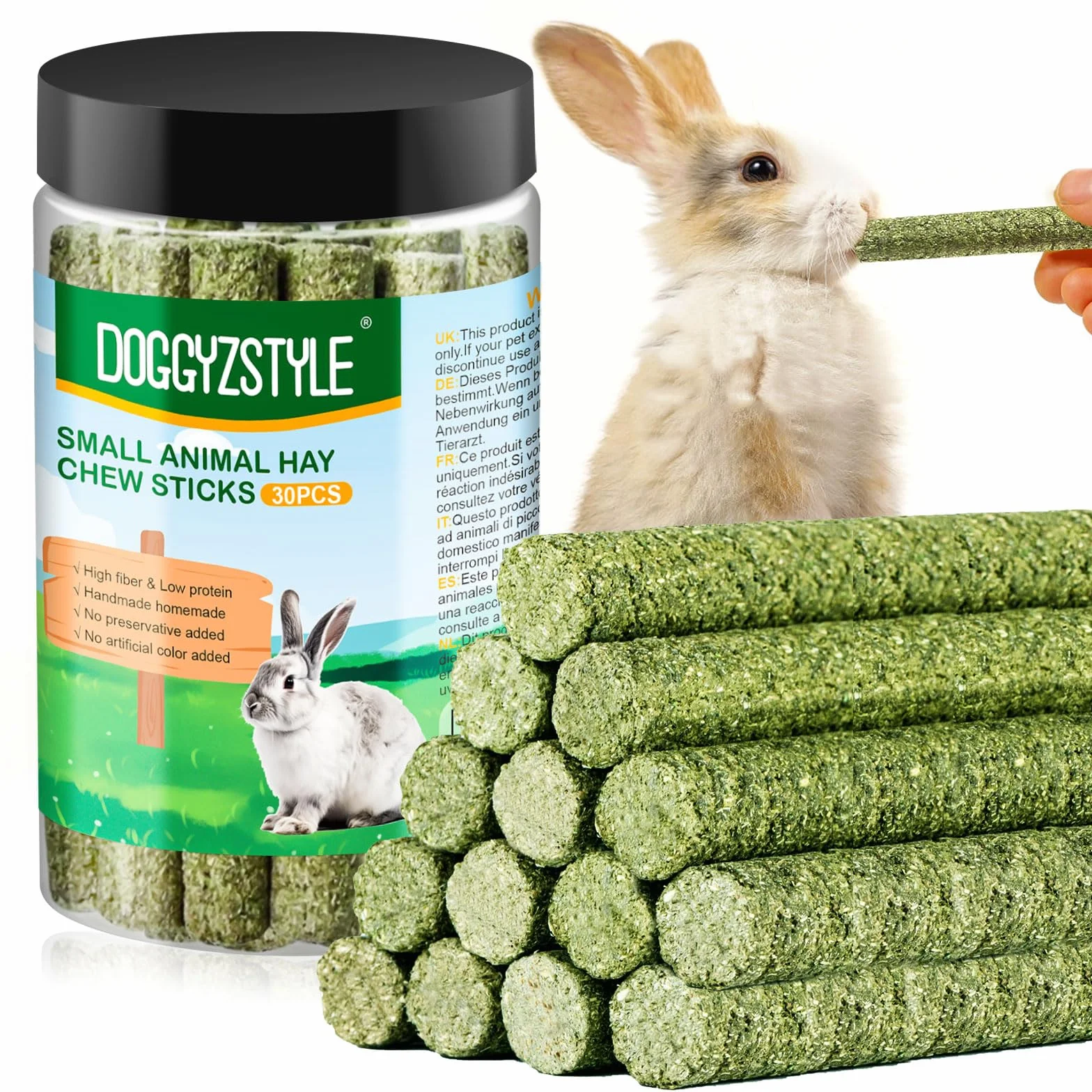 30Pcs Coniglio Tratta Timothy Hay Sticks,Fieno Di Timothy Naturale Per Coniglio,Porcellini D'India, Cincillà,Criceti,Giocattoli Da Masticare Fatti A Mano Per Conigli Cibo Per Conigli