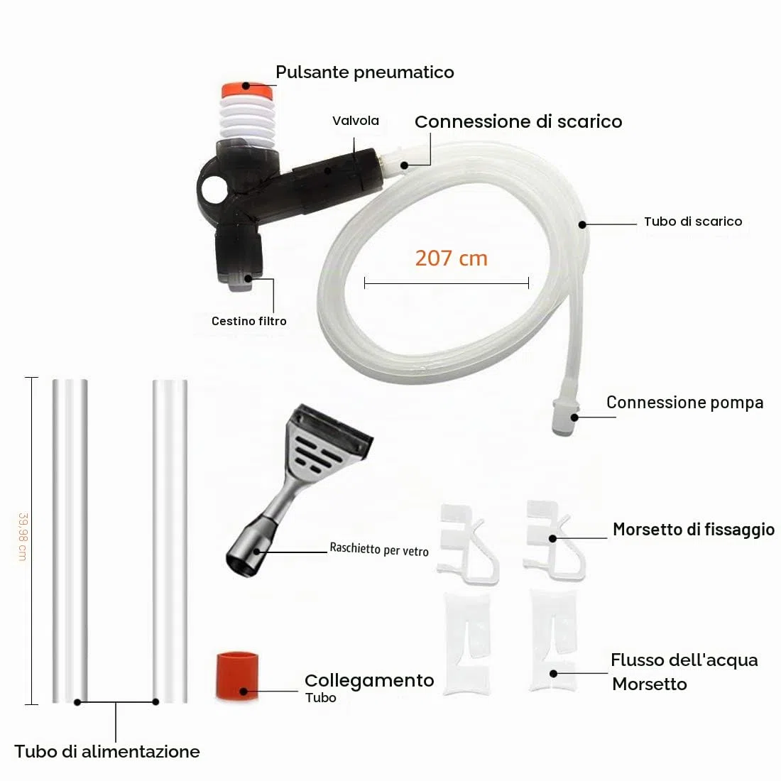 Set di Pulizia della Ghiaia dell'acquario, Veloce pulitore per Acquario, con aspirapolvere a sifone per Cambio dell'Acqua, Pompa di Pulizia con Pulsante di Pressione dell'Aria (A-08)