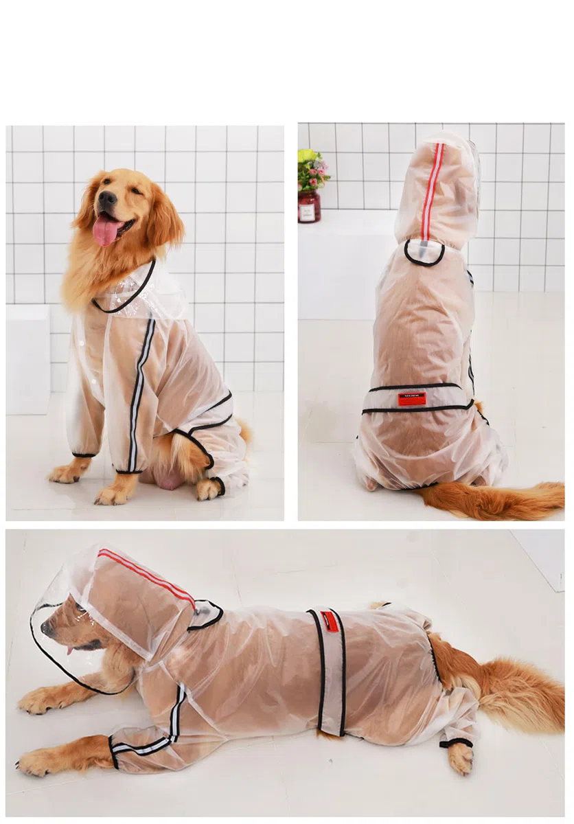 Impermeabile per cani con zampe, impermeabile trasparente per cani di taglia grande con quattro zampe, con strisce riflettenti e cappuccio, tuta per cani di taglia media e grande (7XL)