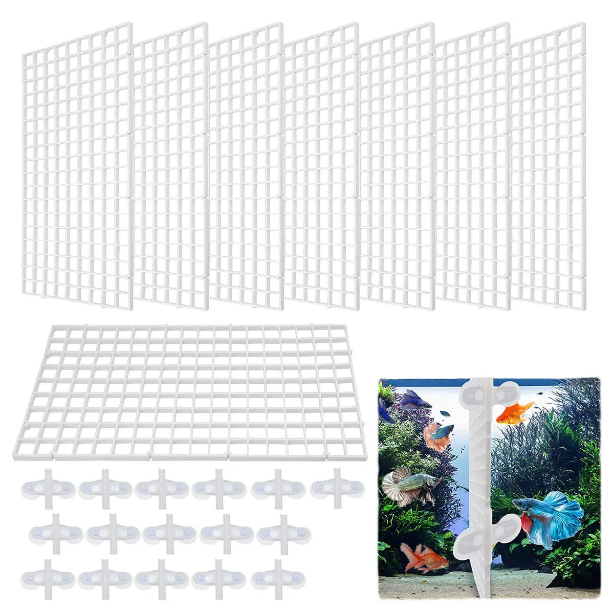 Nother xianzhanEU - 8 divisori per acquario, in plastica per acquario, con 16 ventose, colore: Bianco