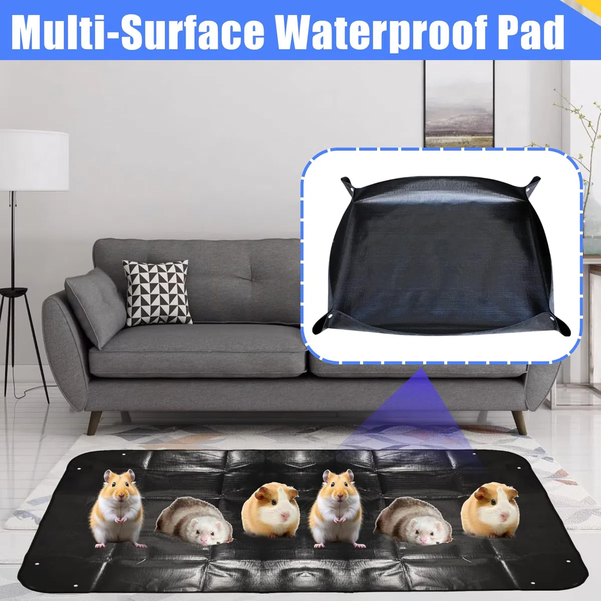 2 Pezzi Tappetino Impermeabile per Box Animali Domestici: 120×100 Rivestimento per Gabbia di Porcellini d'India, per conigli, Cavia, Base Riutilizzabile per Piccoli Animali