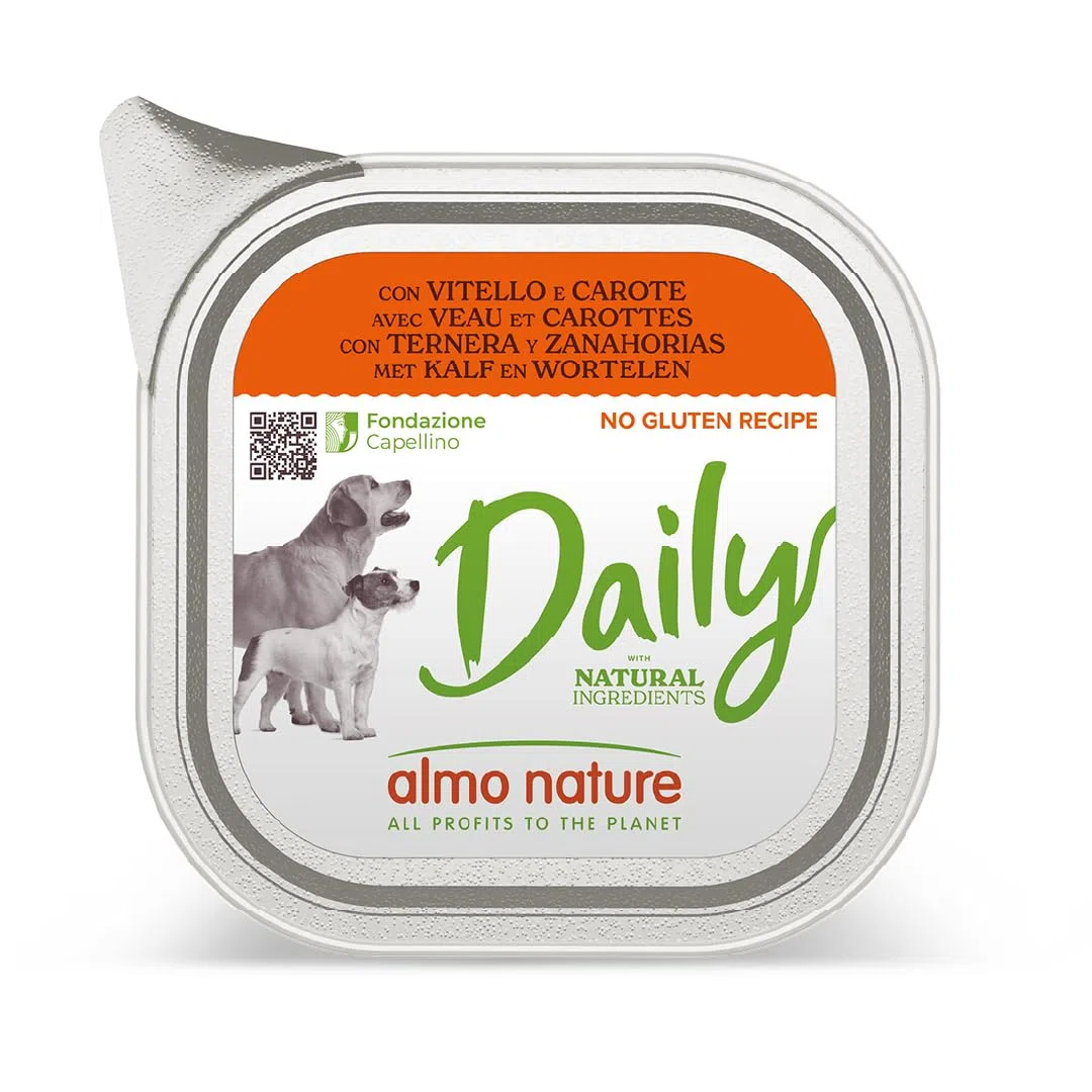 Almo Nature Daily, Alimento Umido per Cani Adulti con Vitello e Carote - 100g, Confezione da 32