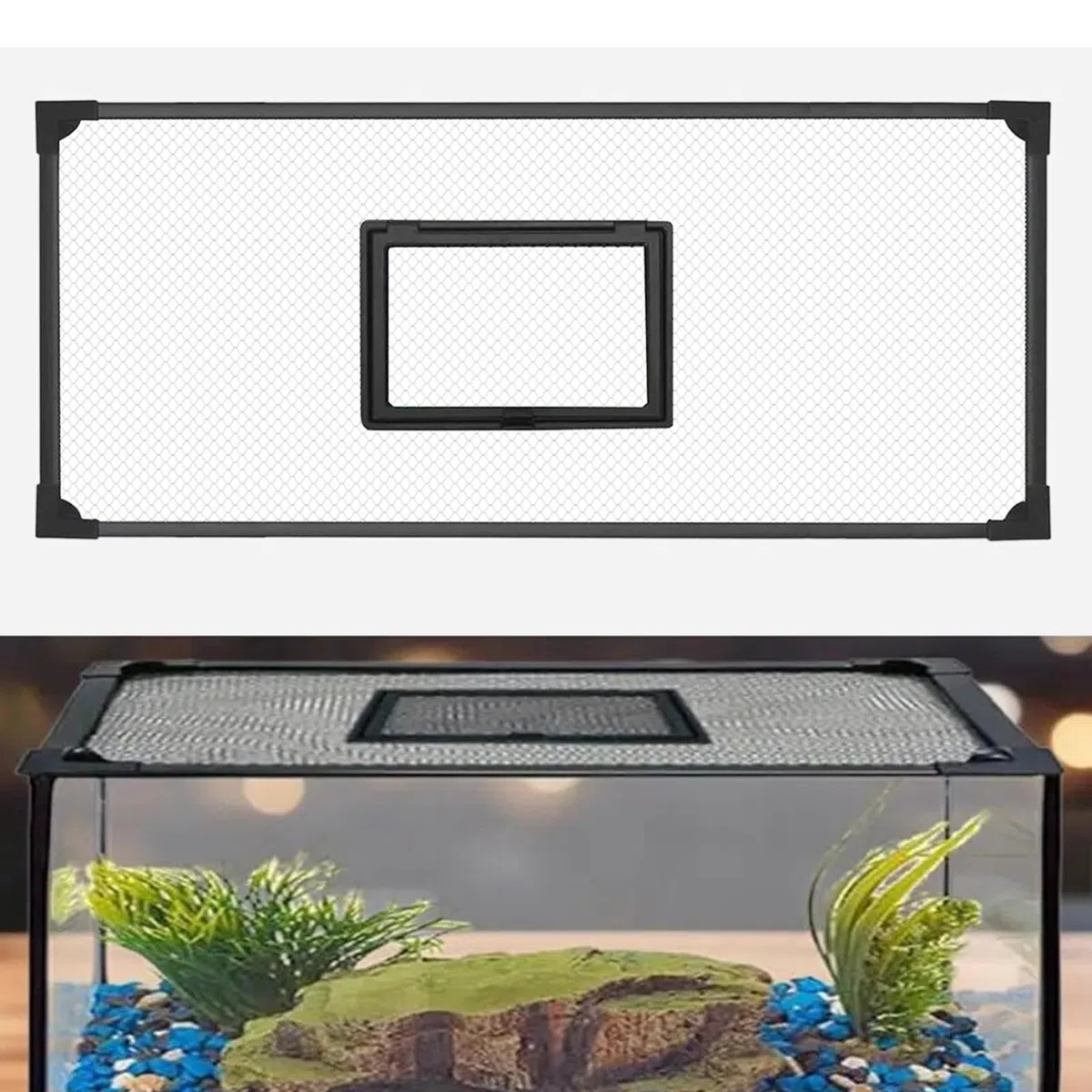 Baoblaze Copertura in Rete da 5 mm per Acquario, Multifunzionale, Resistente all'Usura, Professionale, Installazione Rapida, con Finestra di Alimentazione, 100x40 Cm