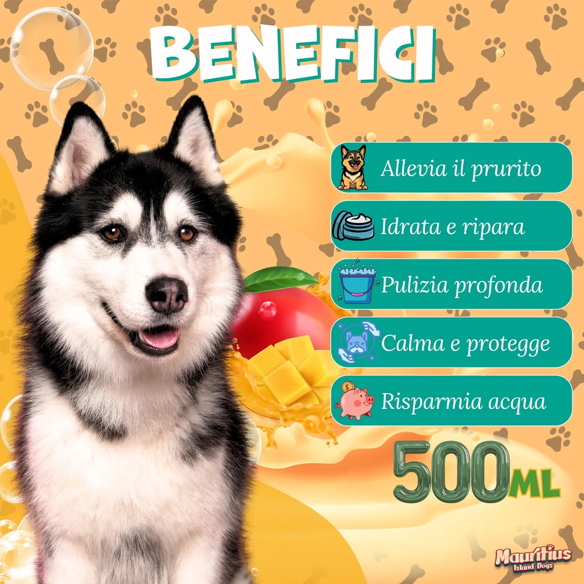 Shampoo Secco per Cani e Gatti Senza Risciacquo 500ML Schiuma Asciugatura Rapida Ingredienti Naturali Ipoallergenico Antiparassitario Idratante Lenitivo e Deodorante (Mango)
