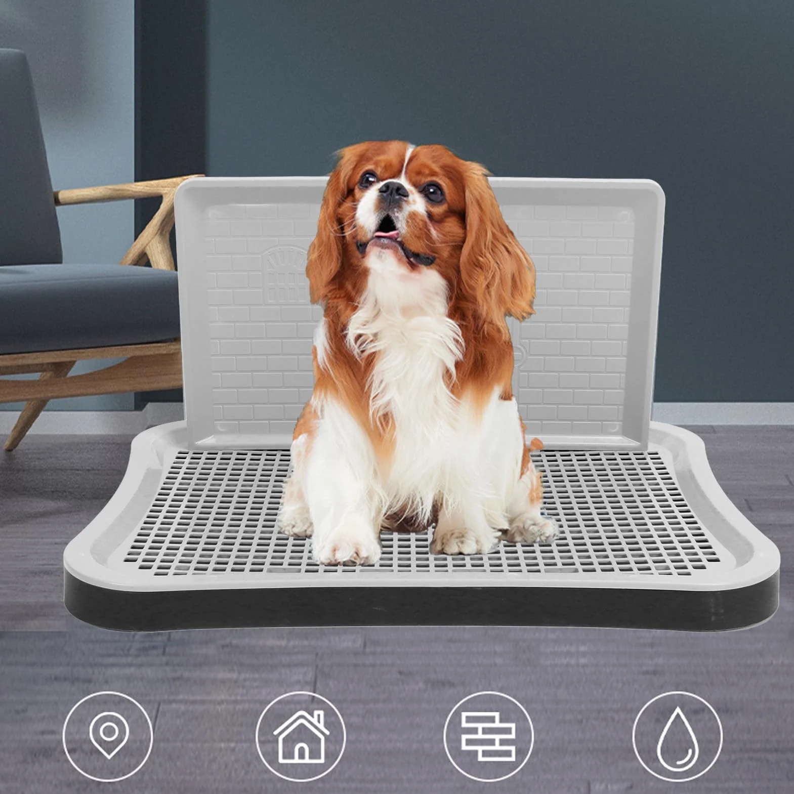 Vassoio per WC per Addestramento del Cane, Supporto Portatile per Assorbenti per pipì per L'addestramento del Vasino per Cuccioli con Colonna a Parete, Lettiera per Cani in Rete