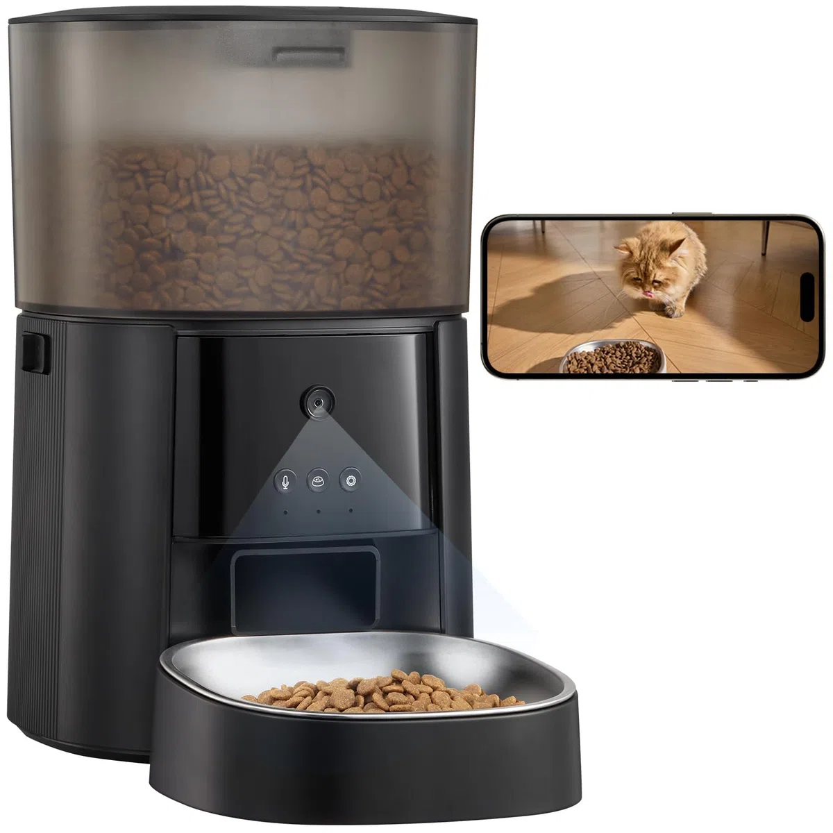 Alimentatore automatico per gatti con fotocamera e interazione vocale, controllo WiFi/app, dispenser di cibo secco da 4 litri per gatti e cani con conservazione della freschezza, tempi e porzioni di