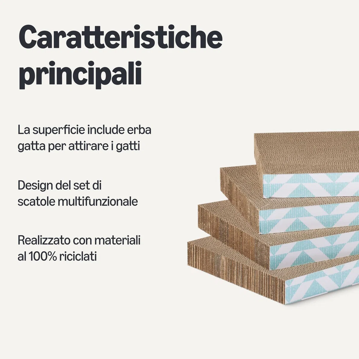 Amazon Basics - Tappetino Tiragraffi per Gatti da Interno con Scatola, Cartone Ondulato, Tiragraffi con Stampa a Colori ed Erba Gatta, Certificato FSC, Confezione da 4 Pezzi, 41,9 x 25,4X 3,8cm,Blu