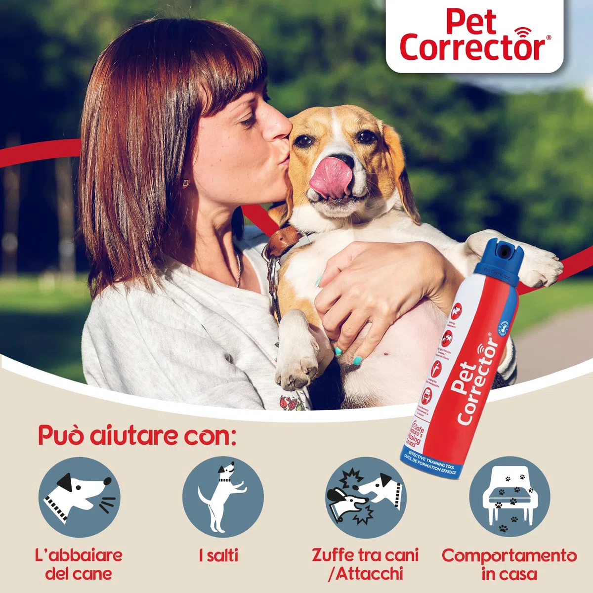 Supporto all'addestramento Pet Corrector - aiuta a correggere comportamenti indesiderati come abbaiare, saltare, rubare il cibo, rovinare i mobili e azzuffarsi con altri cani. Umano, sicuro, efficace.