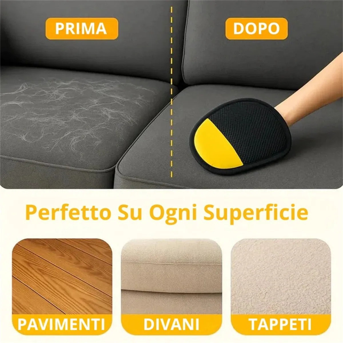 Emporio Animale Pack Antipeli Completo Guanti rimuovi peli animali 2 pezzi per pulizia divano tappeti e tessuti domestici guanto cattura peli riutilizzabile