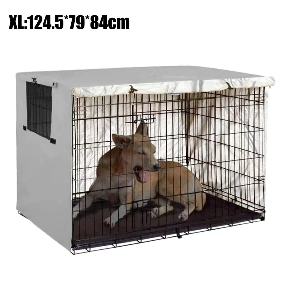 Copertura per gabbia per cani, in tessuto Oxford 210D, resistente, antivento, traspirante, con apertura per finestra per cani, gabbie metalliche, gabbia (grigio, XL (124,5 x 79 x 84 cm)