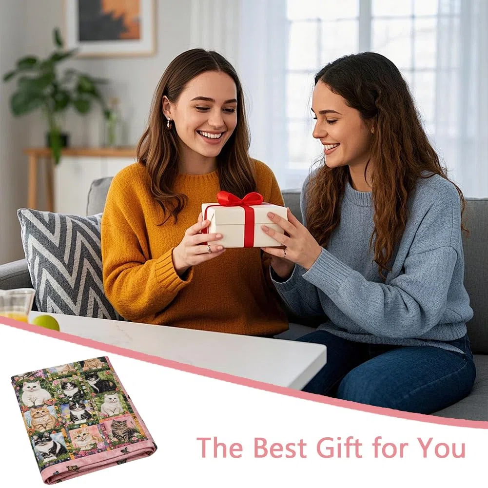Coperta Per Gatti 150x100 Cm - Morbida Flanella Con Design Fiori e Farfalle Stile Pittura a Olio - Coperta Per Divano,Picnic, Campeggio Letto - Regalo Per Amanti Dei Gatti
