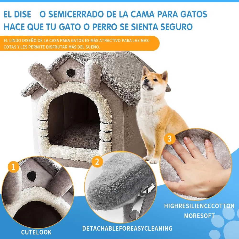 Voarge Letto per grotta di gatto, interno per casa, letto pieghevole, per cani, con cuscino rimovibile, impermeabile, caldo, resistente alle intemperie, per gatti, cani, M