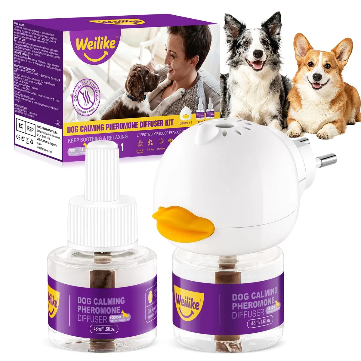 Diffusore di Feromoni Rilassanti per Cani,Sollievo Naturale dall'Ansia,Riduce Lo Stress e Favorisce Il Rilassamento,Formula Sicura ed Efficace,2 Ricariche