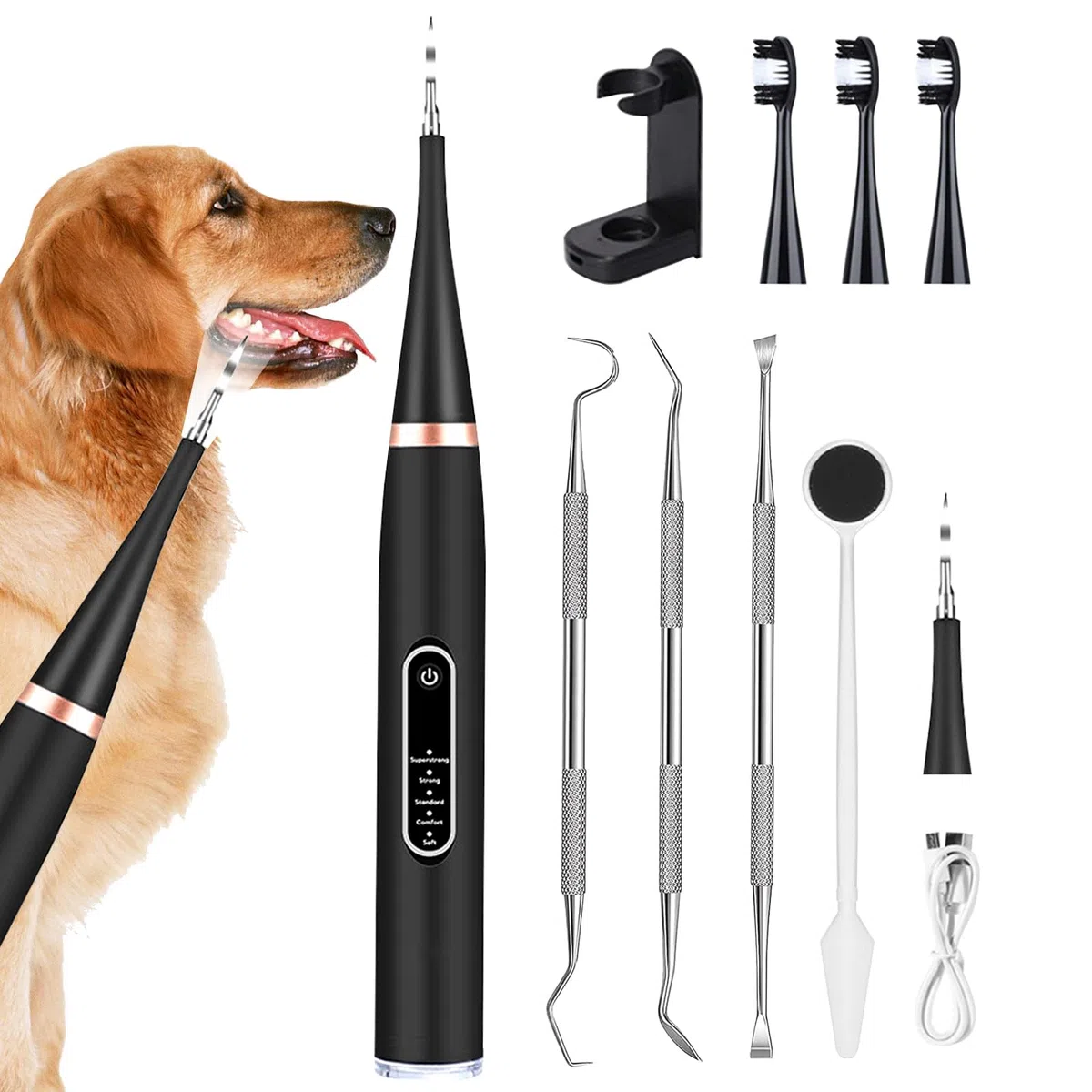Kit per la Rimozione della Placca Dentale per Cani - Rimuove Tartaro e Placca con Luce LED